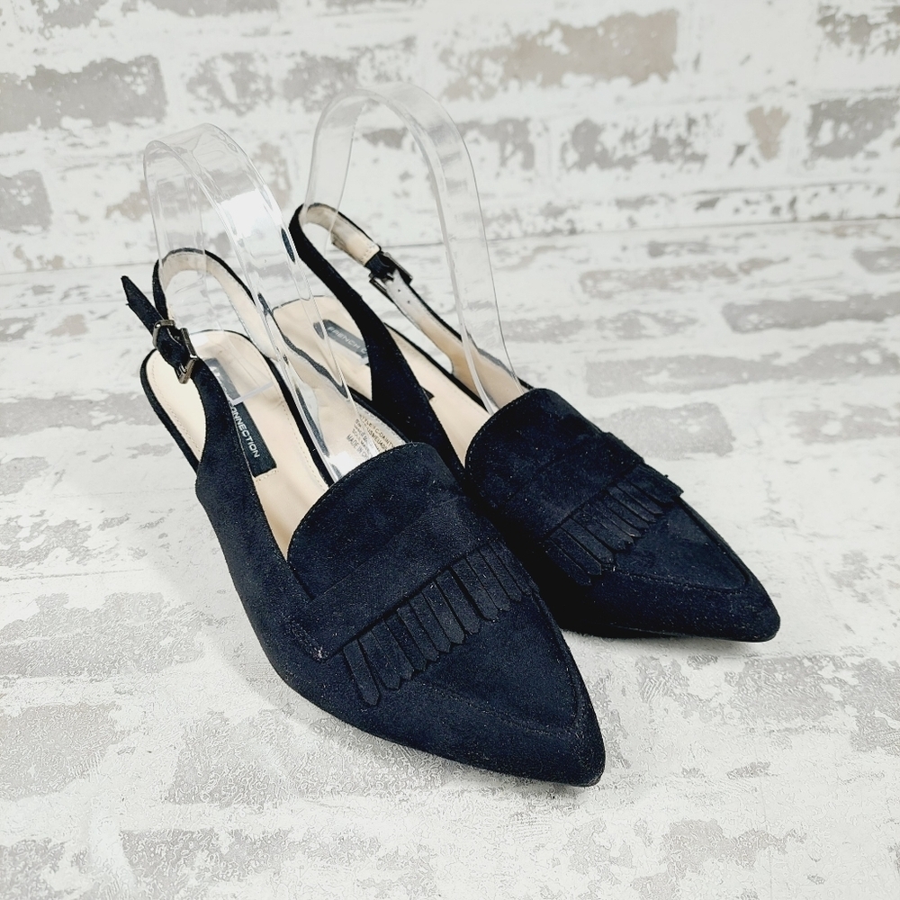 New FRENCH CONNECTION Dainty Kiltie Vegan Leather Slingback Pump In Black H293 - Picture 4 of 12